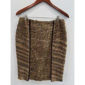 NEW Catherine Jane Tweed Skirt Wool Blend Brown Pencil Skirt Women M Heritage